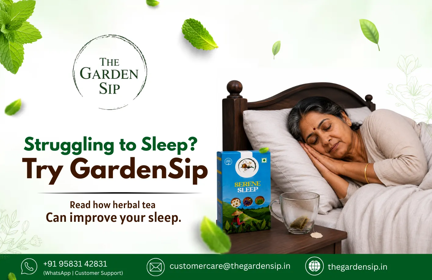 GardenSip Serene Sleep herbal tea with chamomile lavender and lemongrass