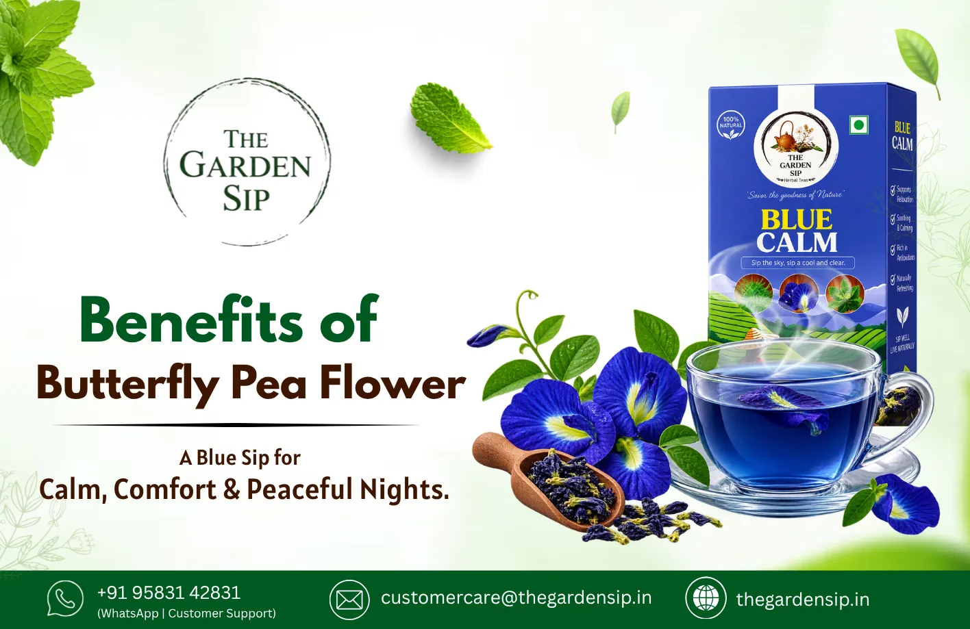 Benefits of Butterfly Pea Flower Before Bed? What Blue Calm Tea Does - The Garden Sip blog post